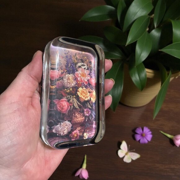 Vintage Glass Floral Paperweight w/Vase- Laurel Inc Rectangular-Lead Crystal - Picture 3 of 4